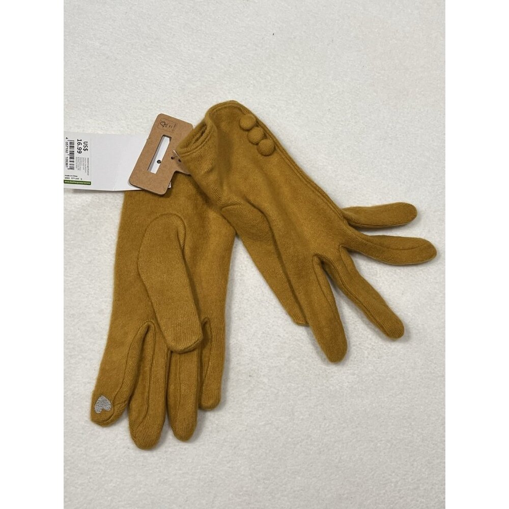 I Am Mustard Yellow Touchscreen Gloves Knit Heart Tip NWT Winter Warm - Picture 4 of 9